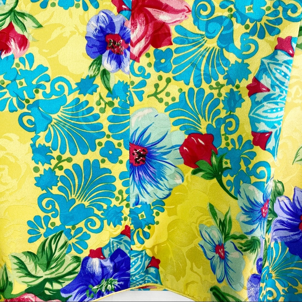 Vintage Adrianna Papell Yellow Floral Silk Suit 12 - Picture 7 of 15